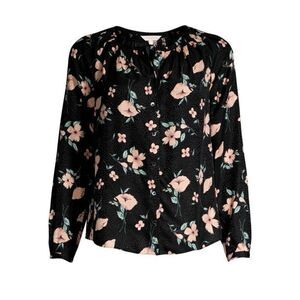 NWOT Rebecca Taylor Black Floral Jacquard Daniella Silk Blouse Size 2 Small